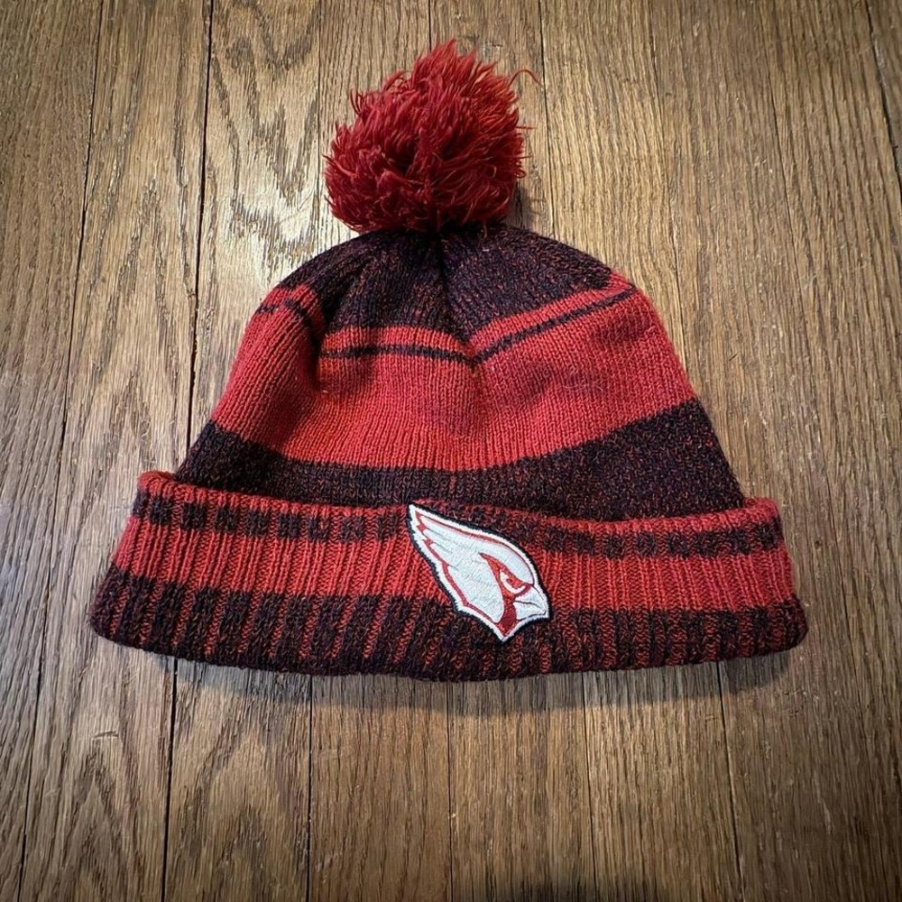 New Era NFL‎ Arizona Cardinals Red Black Striped Cuffed Pom Pom Beanie Knit Hat
